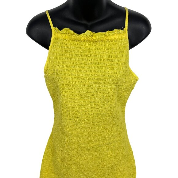 Free People Smocked Yellow Iyla Mini Dress Bodycon Size XL Extra Large EUC - Picture 3 of 9